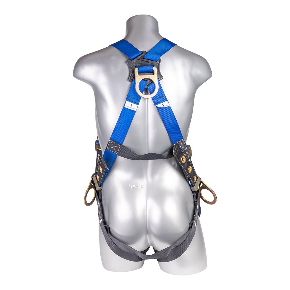 Mako™ Series Harness 5pt., Back/Side D-Rings, Tongue and Buckle Leg Straps, Blue