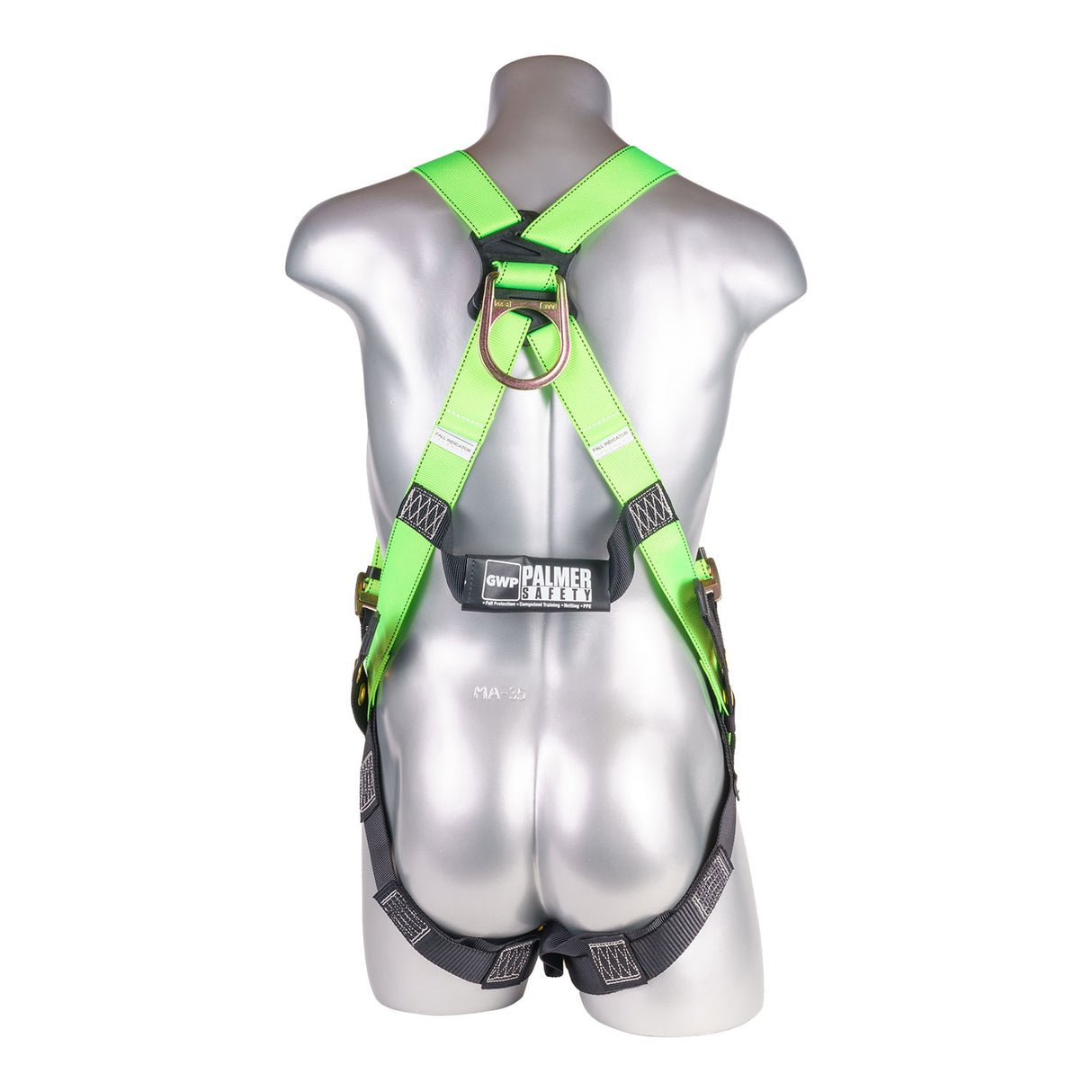Harness 5pt., Back D-Ring, QCB Chest, Tongue and Buckle Leg Straps, High Vis Green