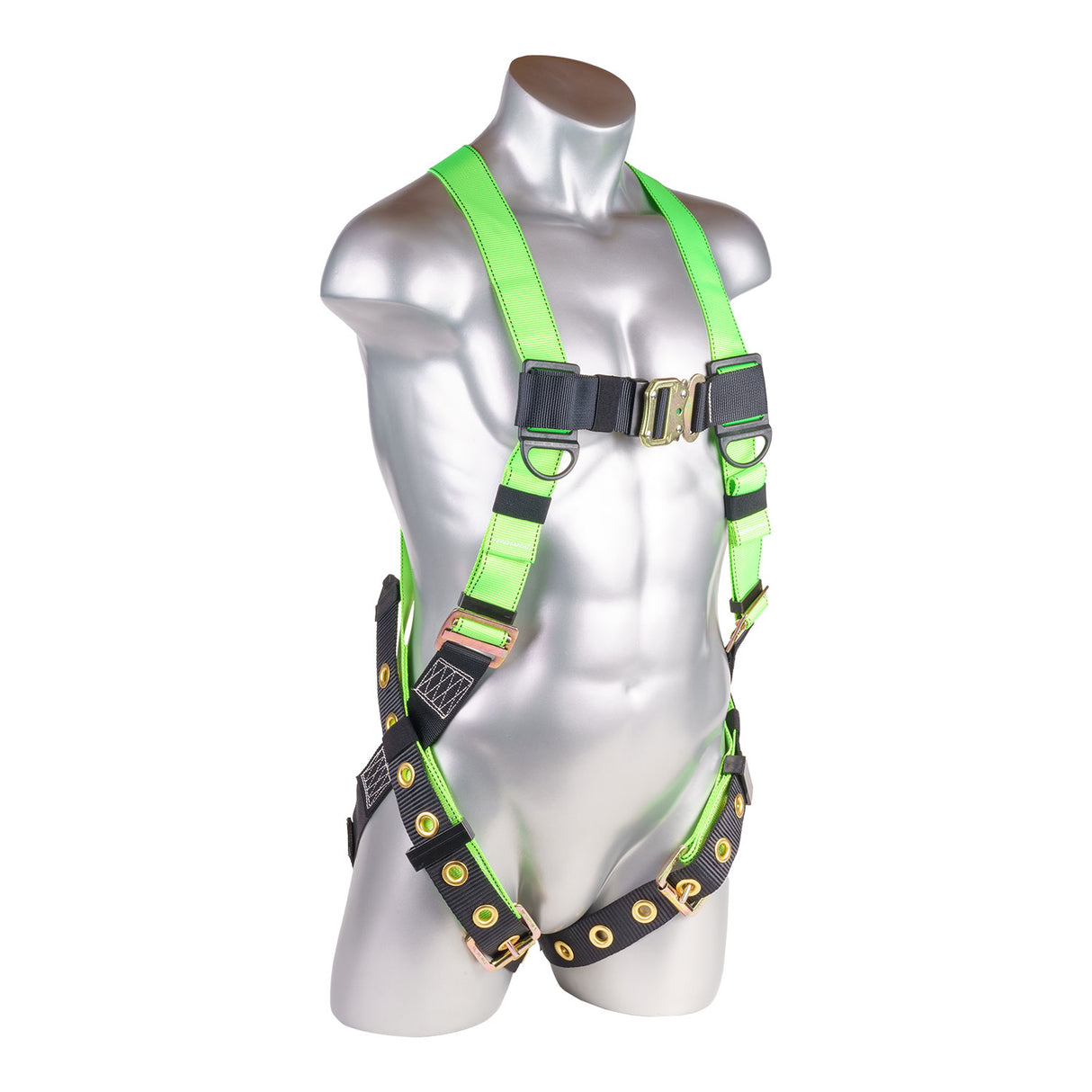 Harness 5pt., Back D-Ring, QCB Chest, Tongue and Buckle Leg Straps, High Vis Green