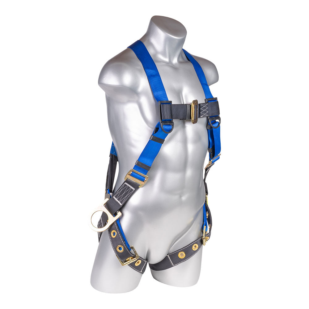 Mako™ Series Harness 5pt., Back/Side D-Rings, Tongue and Buckle Leg Straps, Blue