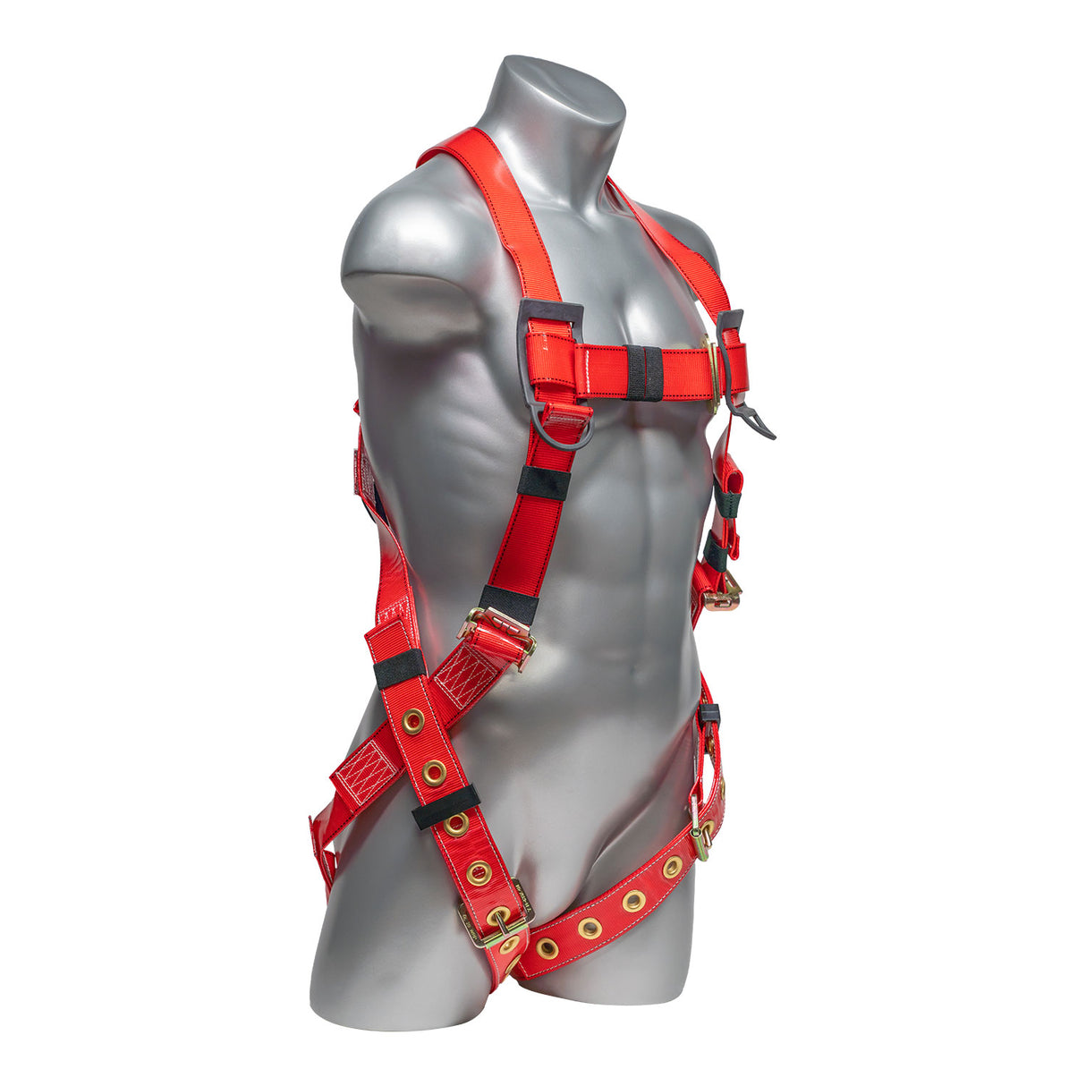 Stingray™ Series Harness 5pt., Urethane Coated, Back D-Ring, Tongue & Buckle Leg Straps, Red