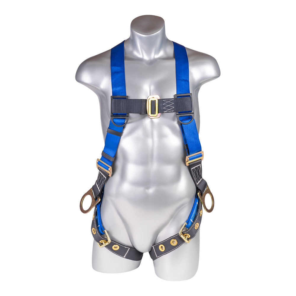 Mako™ Series Harness 5pt., Back/Side D-Rings, Tongue and Buckle Leg Straps, Blue