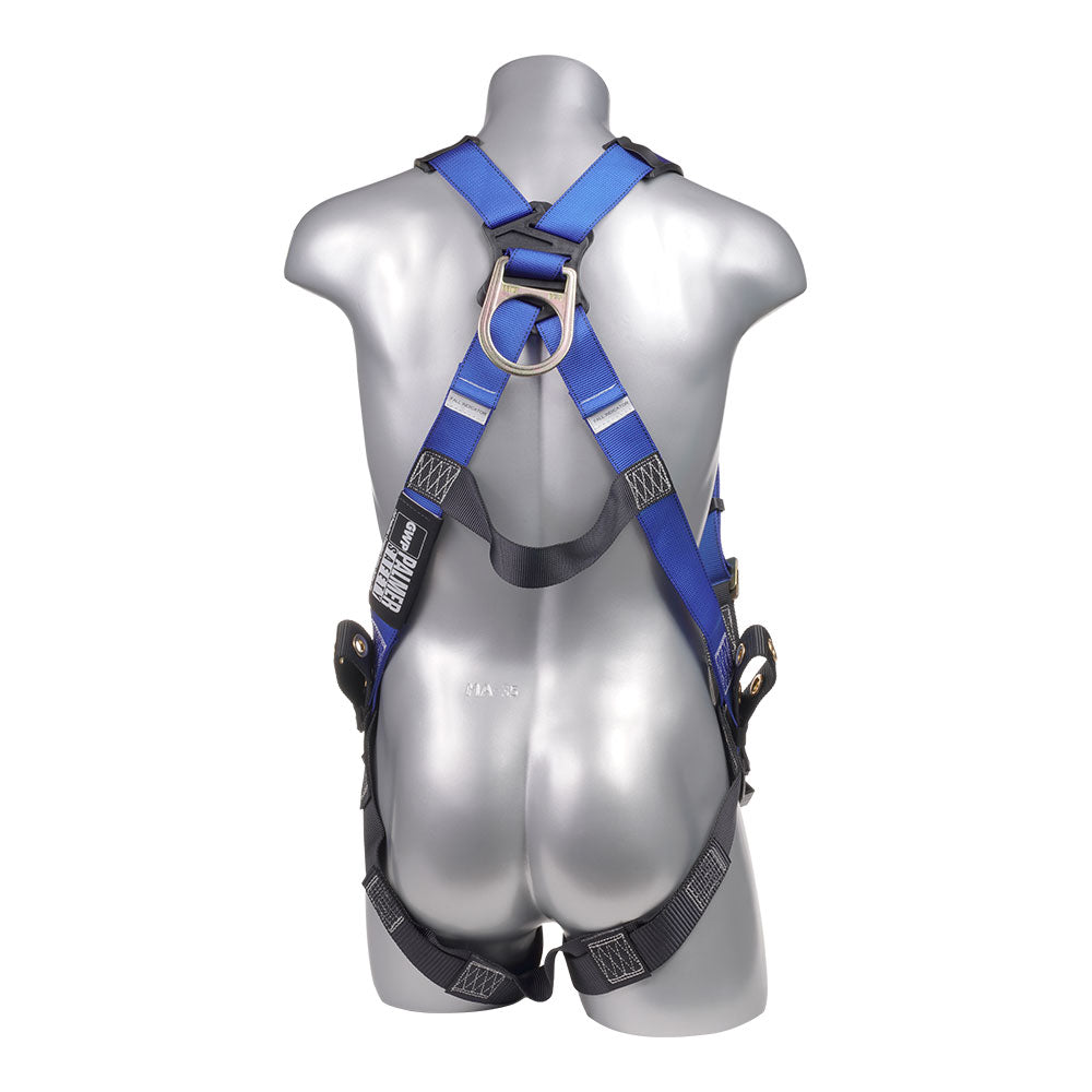 Mako™ Series Harness 5pt., Back and Shoulder D-Rings, Tongue and Buckle Leg Straps, Blue