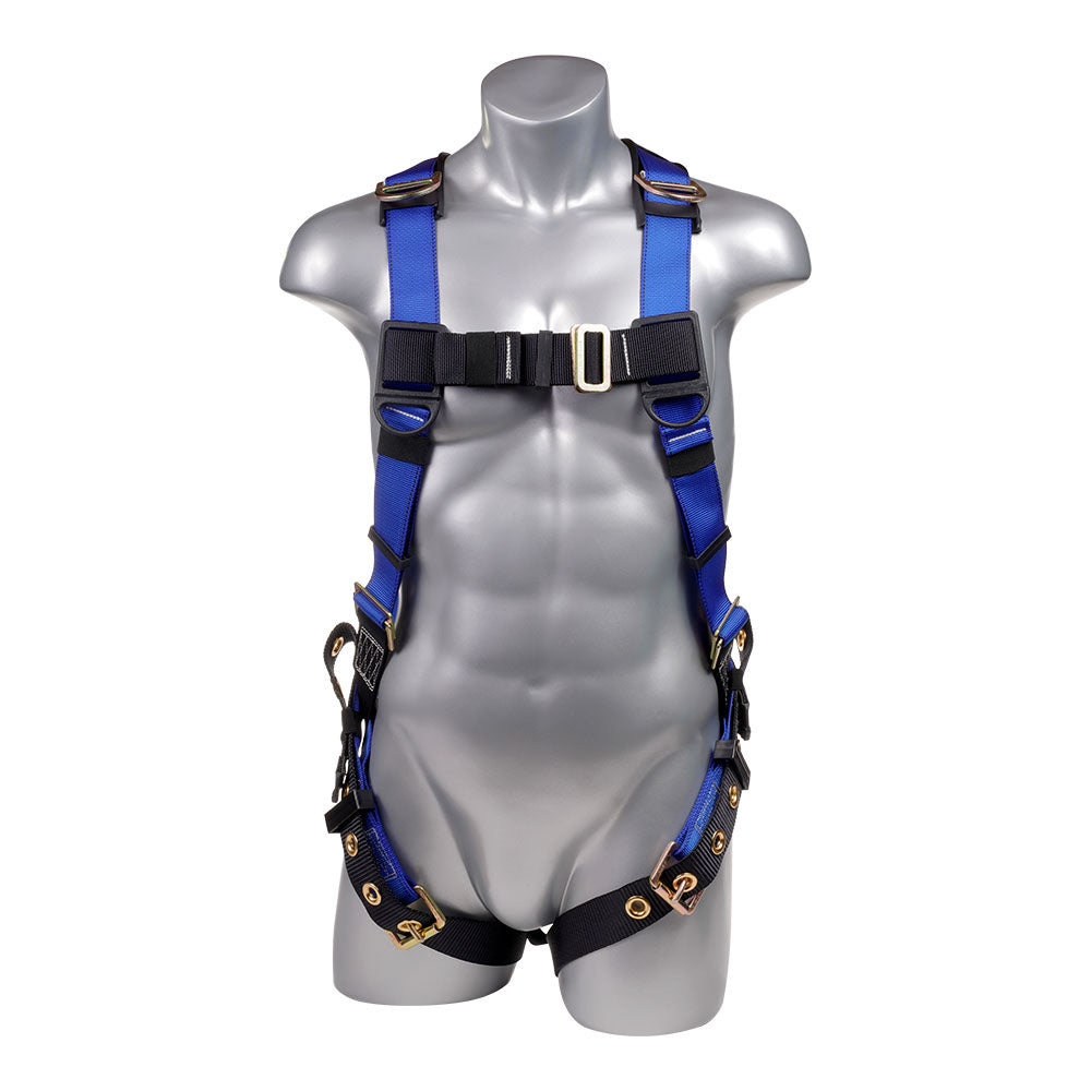 Mako™ Series Harness 5pt., Back and Shoulder D-Rings, Tongue and Buckle Leg Straps, Blue