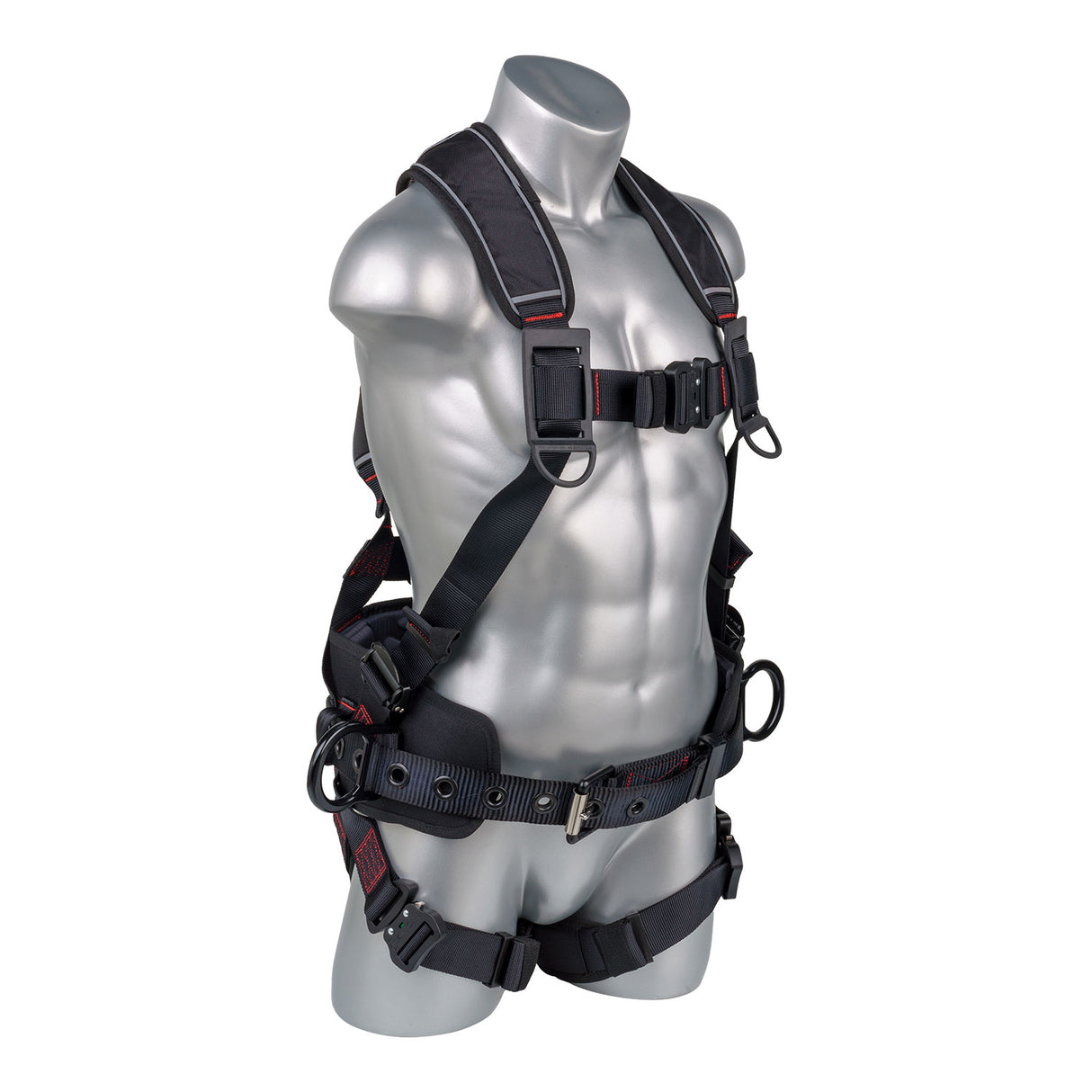 Akula™ Series Harness 5pt., Padded Back/Legs, QCB, SRL Back Plate, Positioning Belt with Side D-Rings, Black