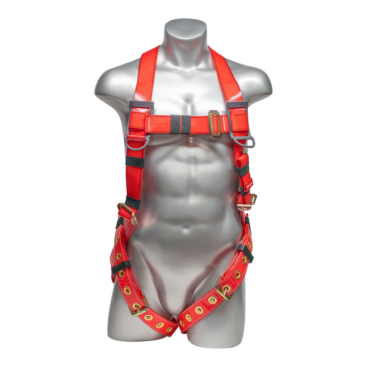 Stingray™ Series Harness 5pt., Urethane Coated, Back D-Ring, Tongue & Buckle Leg Straps, Red