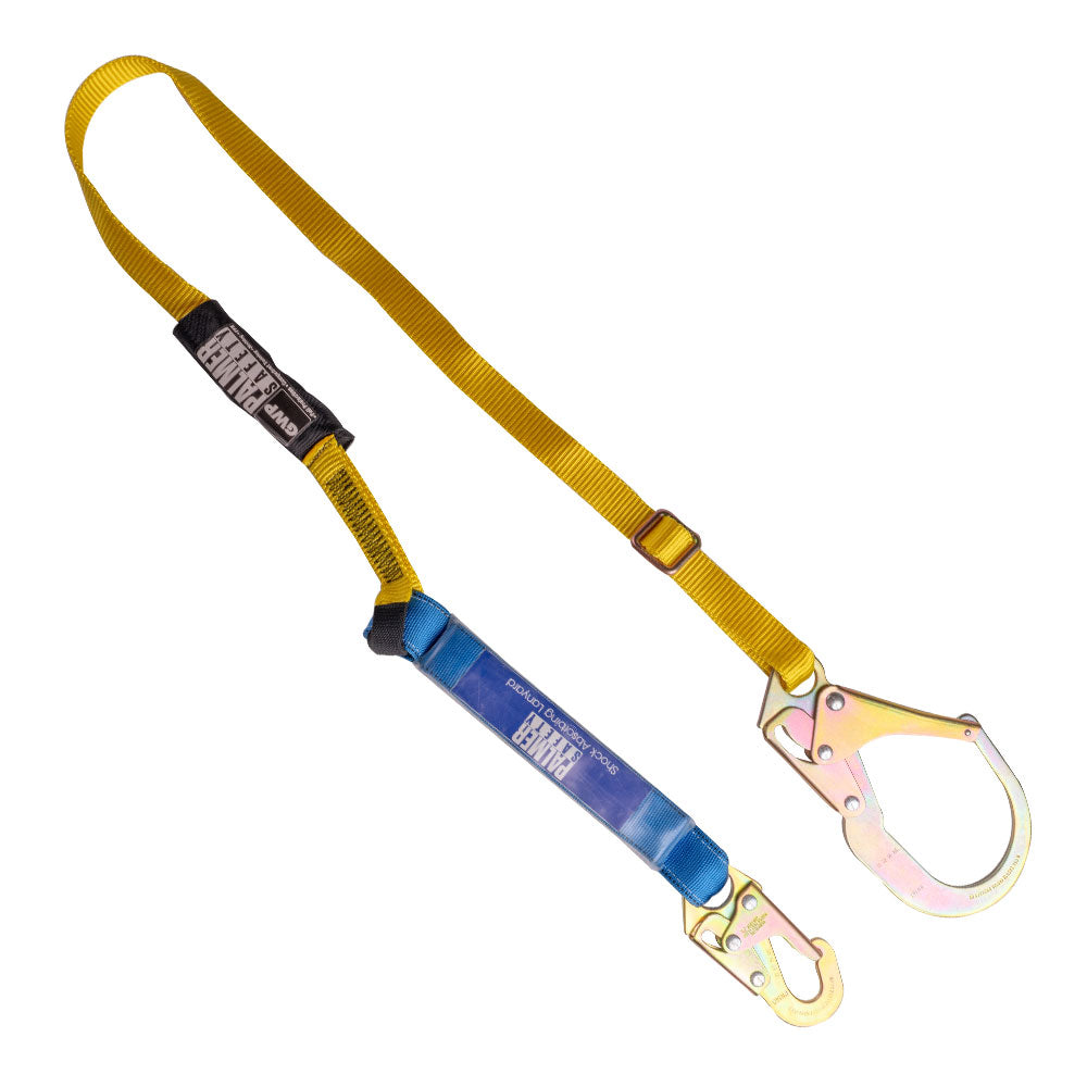 Adjustable lanyard 4 - 6 ft. Blue shock absorber, rebar hook.