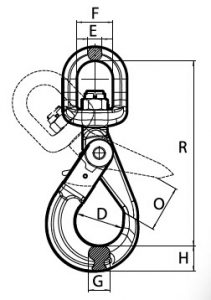 Grade 100 Self Locking Swivel Eye Hooks (For Overhead Lifting) Drawing