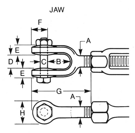 Jaw & Jaw Turnbuckles Hot Dipped Galvanized Drawing