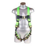 Harness 5pt., Back D-Ring, QCB Chest, Tongue and Buckle Leg Straps, High Vis Green
