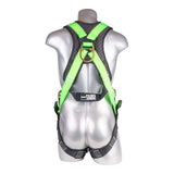 Harness 5pt., Padded Back, Back D-Ring, QCB Chest, Tongue and Buckle Leg Straps,  High Vis Green