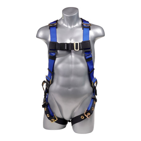 Mako™ Series Harness 5pt., Back and Shoulder  D-Rings, Tongue and Buckle Leg Straps, Blue