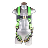 Harness 5pt., Padded Back, Back D-Ring, QCB Chest, Tongue and Buckle Leg Straps,  High Vis Green