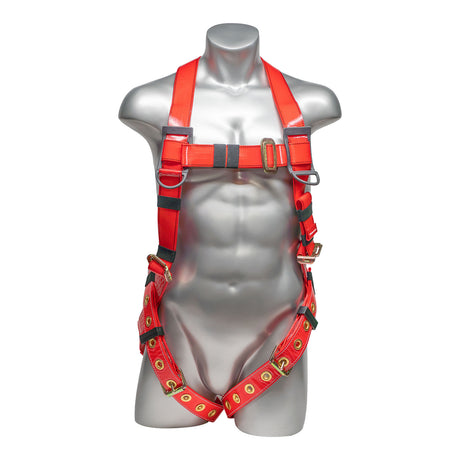 Stingray™ Series Harness 5pt., Urethane Coated,  Back D-Ring, Tongue & Buckle Leg Straps, Red